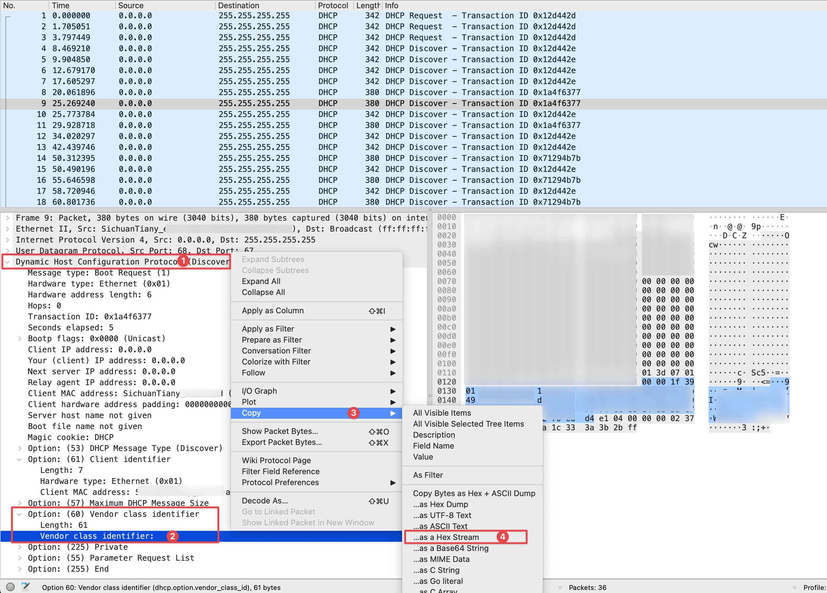 Wireshark DHCP 报文抓包界面